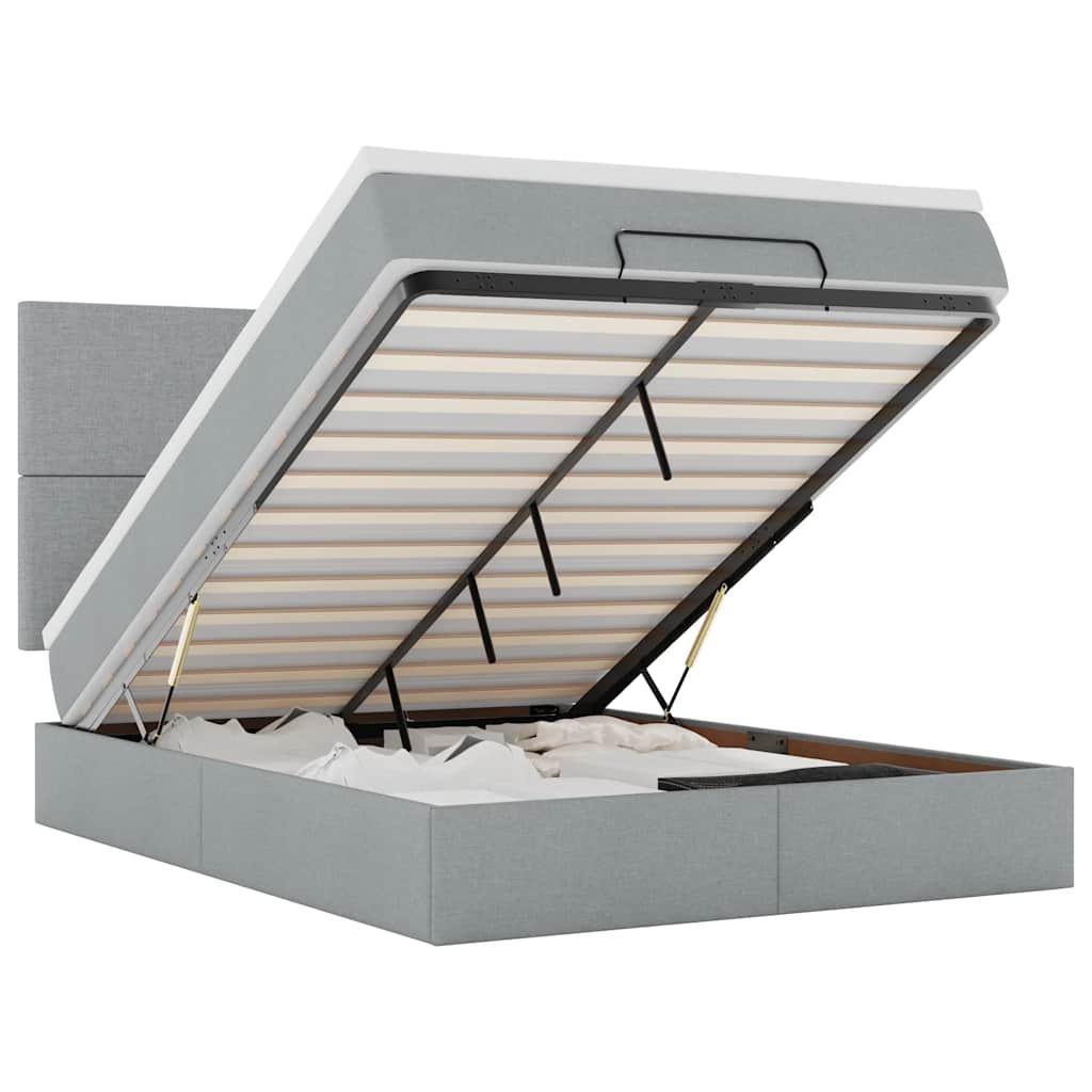 Ottoman bed met matras en LED's 140x200cm stof lichtgrijs is nu te koop bij PeponiXL, paradijselijk wonen!