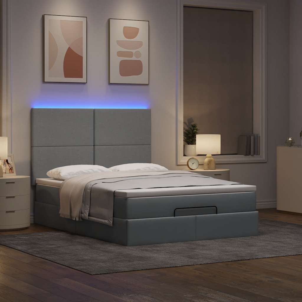 Ottoman bed met matras en LED's 140x200cm stof lichtgrijs is nu te koop bij PeponiXL, paradijselijk wonen!