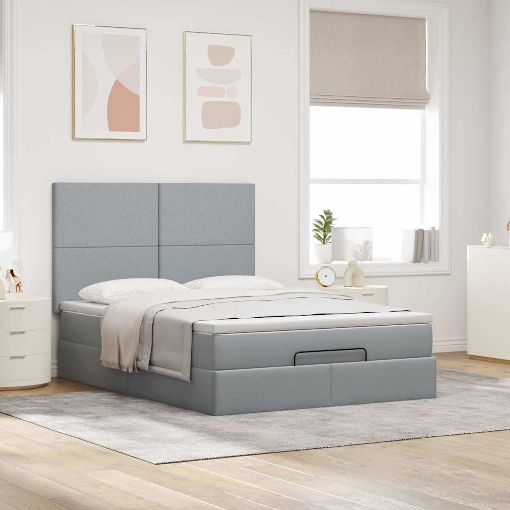 Ottoman bed met matras en LED's 140x200cm stof lichtgrijs is nu te koop bij PeponiXL, paradijselijk wonen!
