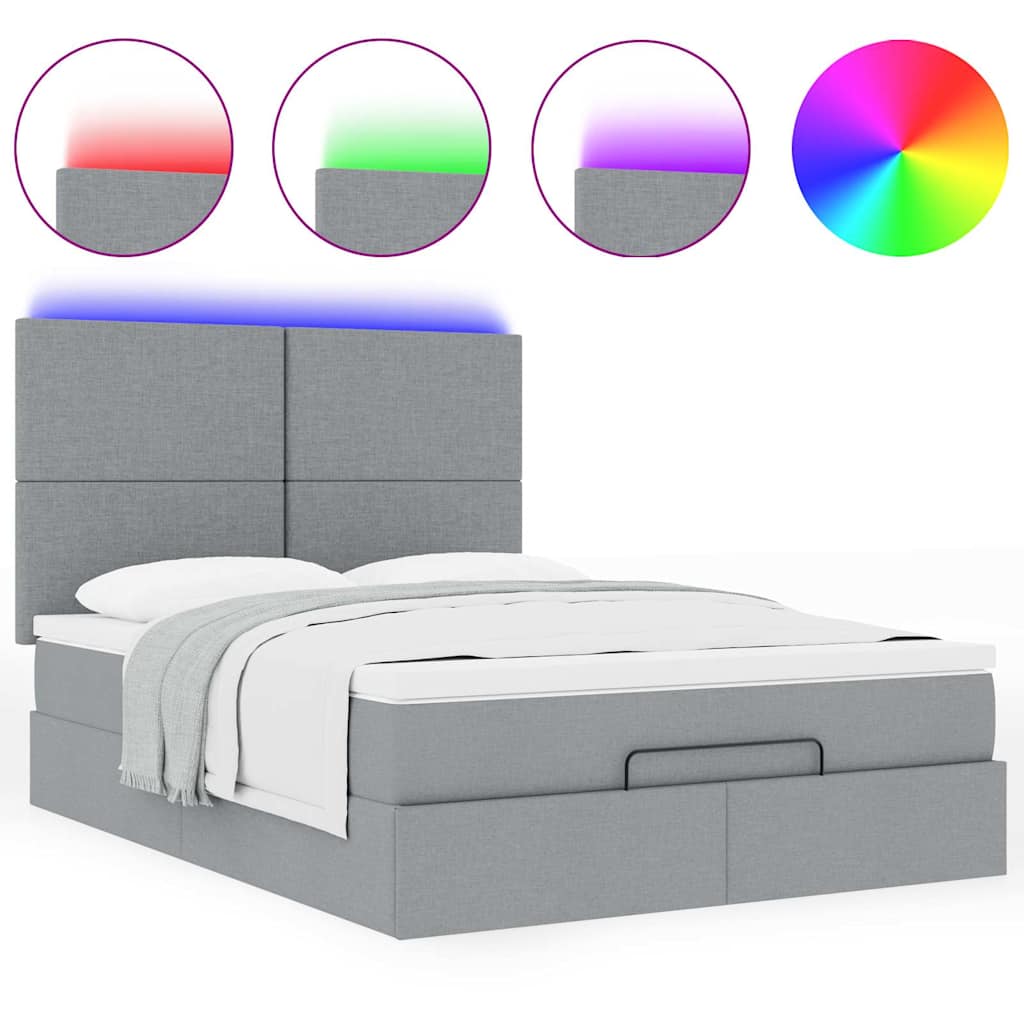Ottoman bed met matras en LED's 140x200cm stof lichtgrijs is nu te koop bij PeponiXL, paradijselijk wonen!