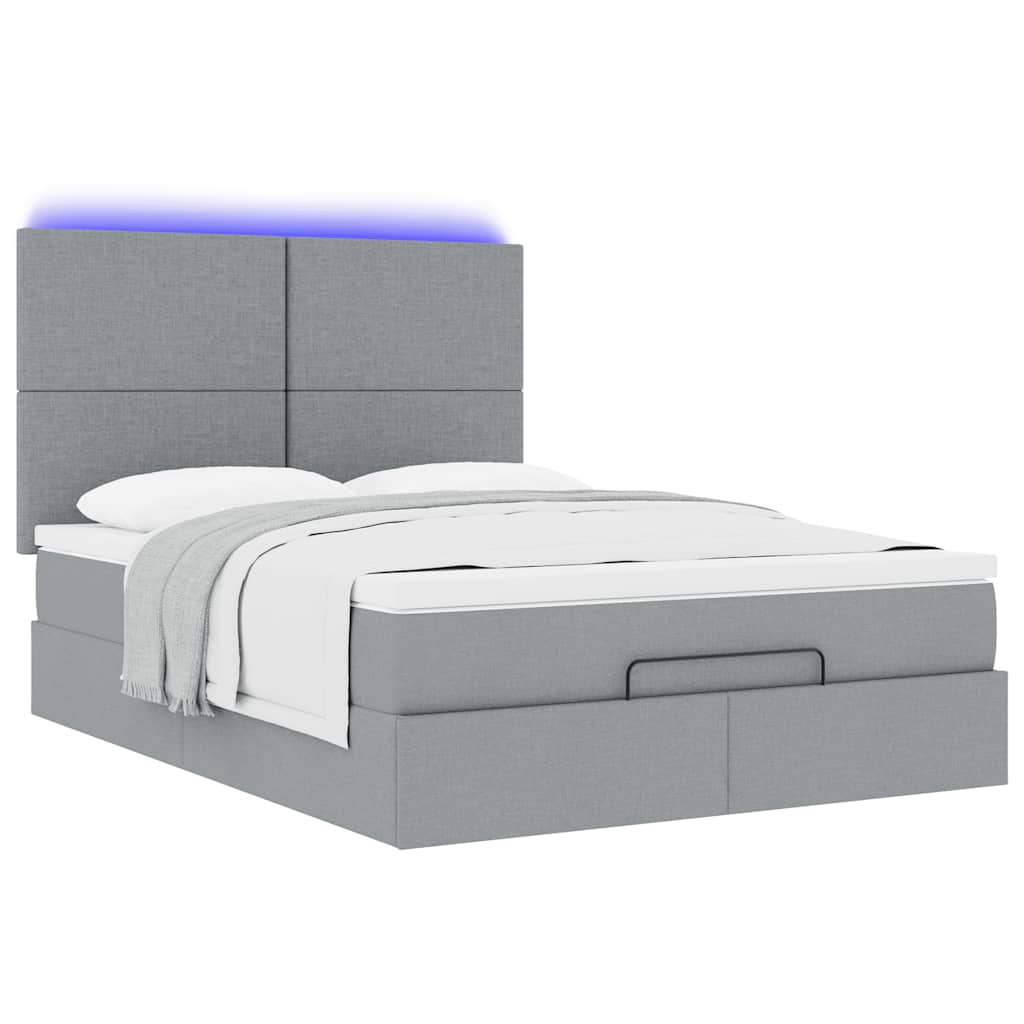 Ottoman bed met matras en LED's 140x200cm stof lichtgrijs is nu te koop bij PeponiXL, paradijselijk wonen!