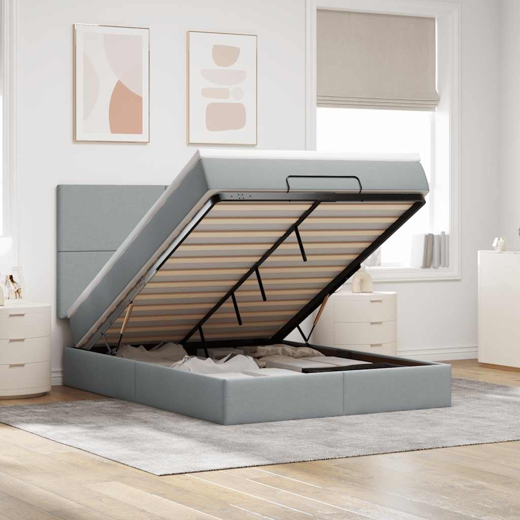 Ottoman bed met matras en LED's 140x200cm stof lichtgrijs is nu te koop bij PeponiXL, paradijselijk wonen!