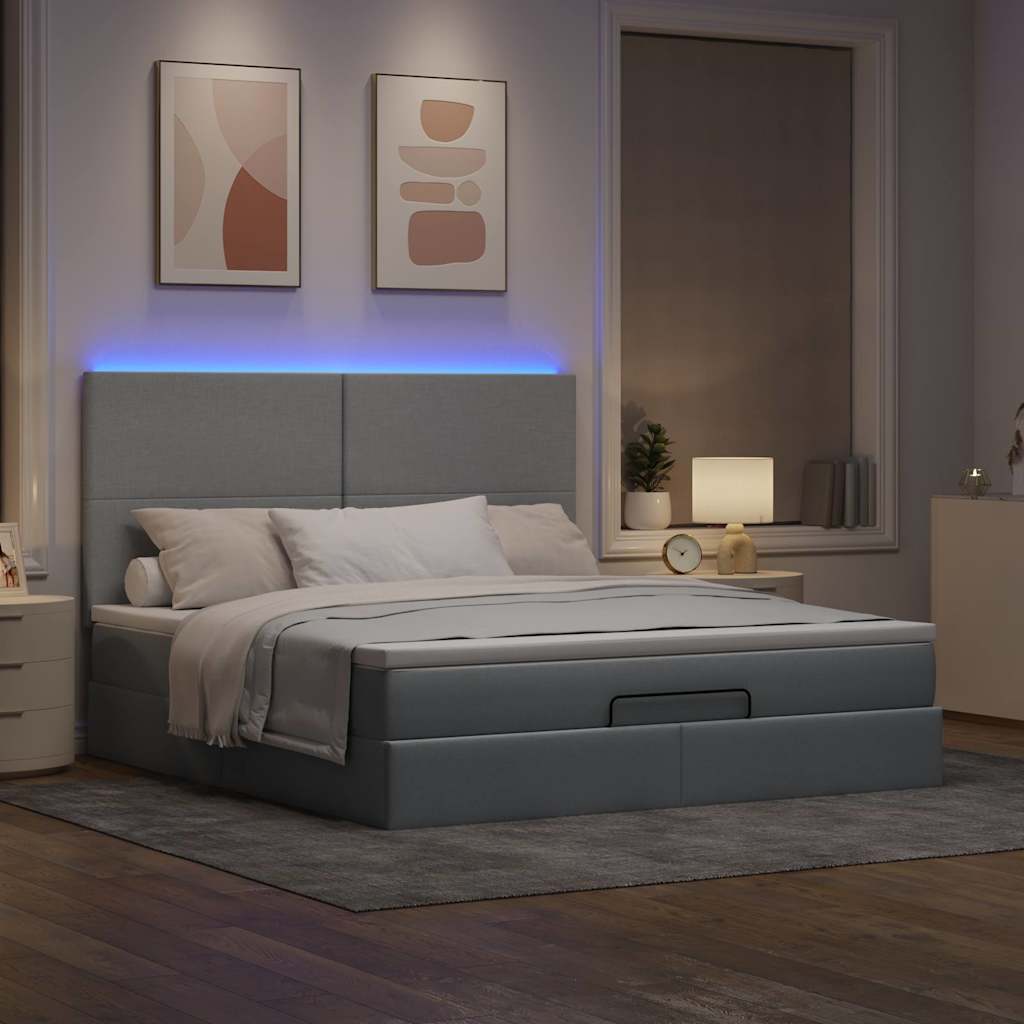 Ottoman bed met matras en LED's 160x200cm stof lichtgrijs is nu te koop bij PeponiXL, paradijselijk wonen!