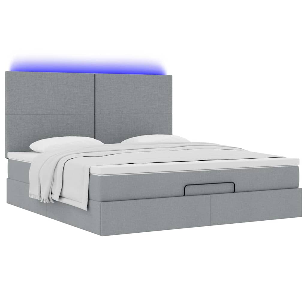 Ottoman bed met matras en LED's 160x200cm stof lichtgrijs is nu te koop bij PeponiXL, paradijselijk wonen!