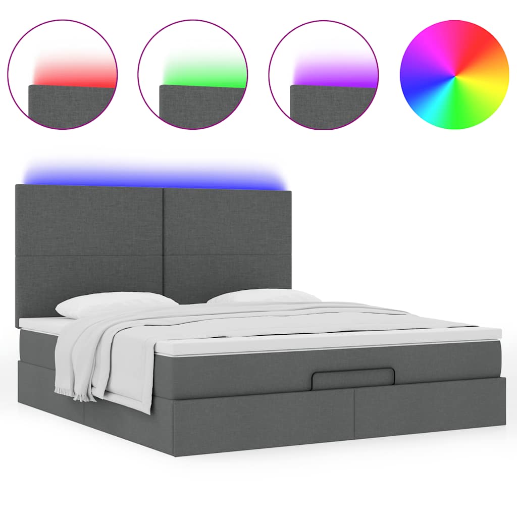 Ottoman bed met matras en LED's 160x200cm stof donkergrijs is nu te koop bij PeponiXL, paradijselijk wonen!