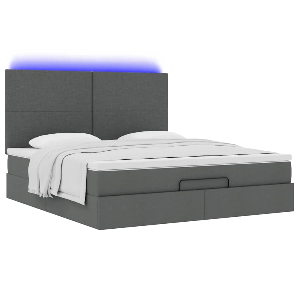 Ottoman bed met matras en LED's 160x200cm stof donkergrijs is nu te koop bij PeponiXL, paradijselijk wonen!