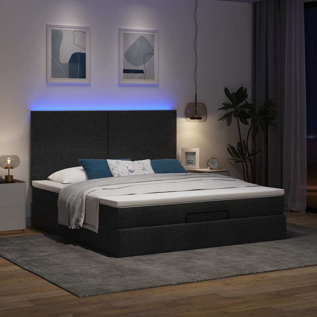 Ottoman bed met matras en LED's 160x200cm stof zwart is nu te koop bij PeponiXL, paradijselijk wonen!