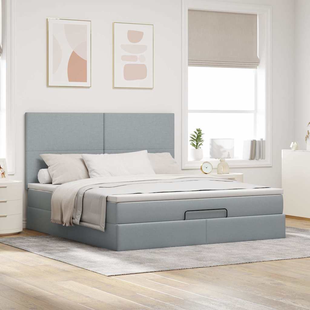 Ottoman bed met matras en LED's 180x200cm stof lichtgrijs is nu te koop bij PeponiXL, paradijselijk wonen!