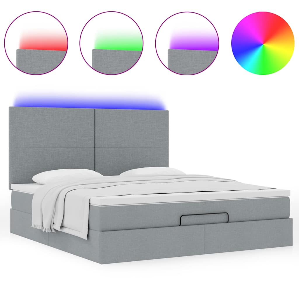 Ottoman bed met matras en LED's 180x200cm stof lichtgrijs is nu te koop bij PeponiXL, paradijselijk wonen!