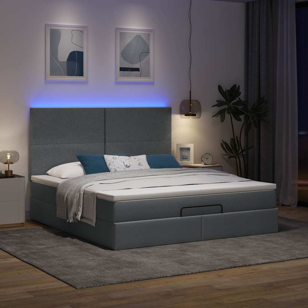 Ottoman bed met matras en LED's 180x200cm stof donkergrijs is nu te koop bij PeponiXL, paradijselijk wonen!