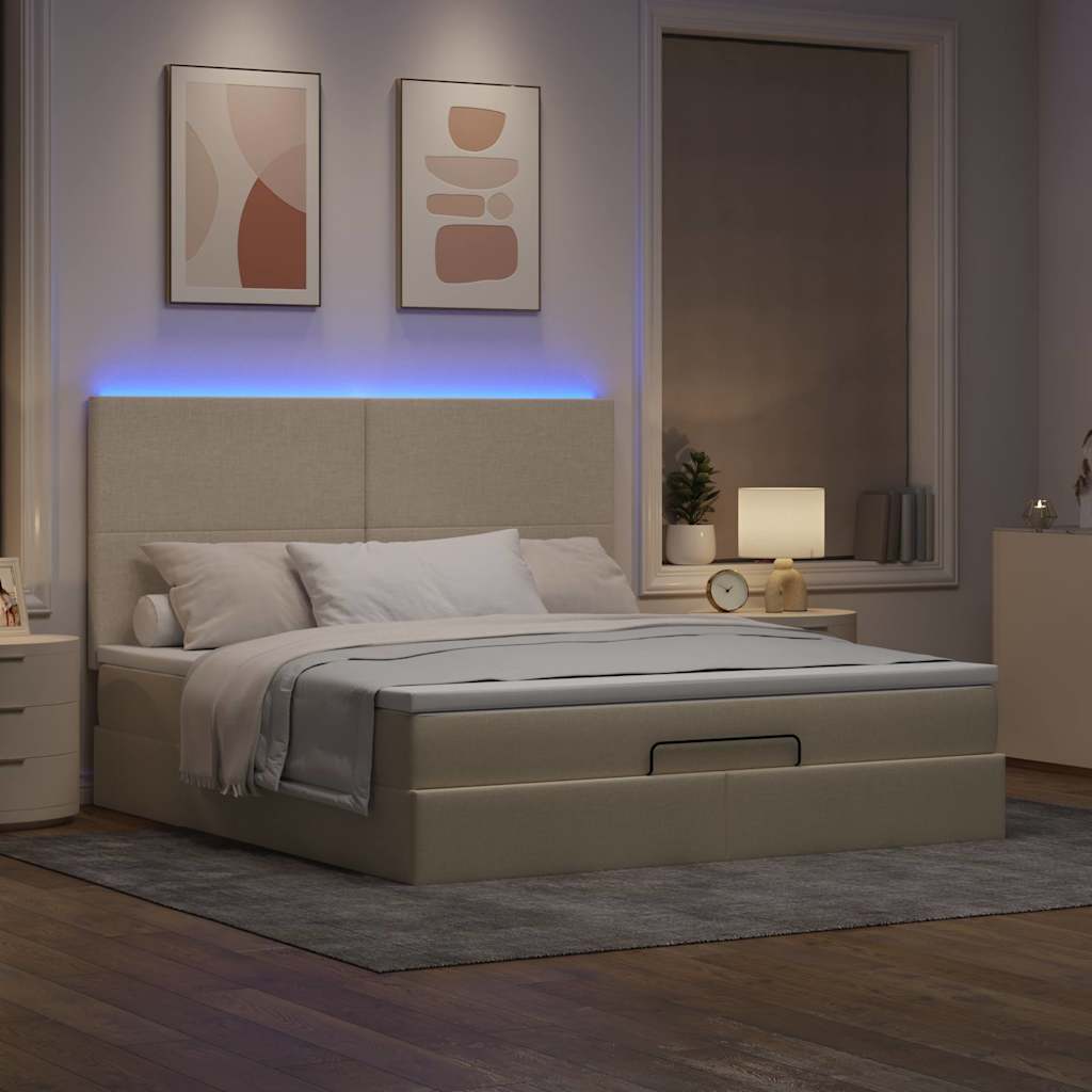 Ottoman bed met matras en LED's 180x200cm stof crèmekleurig is nu te koop bij PeponiXL, paradijselijk wonen!