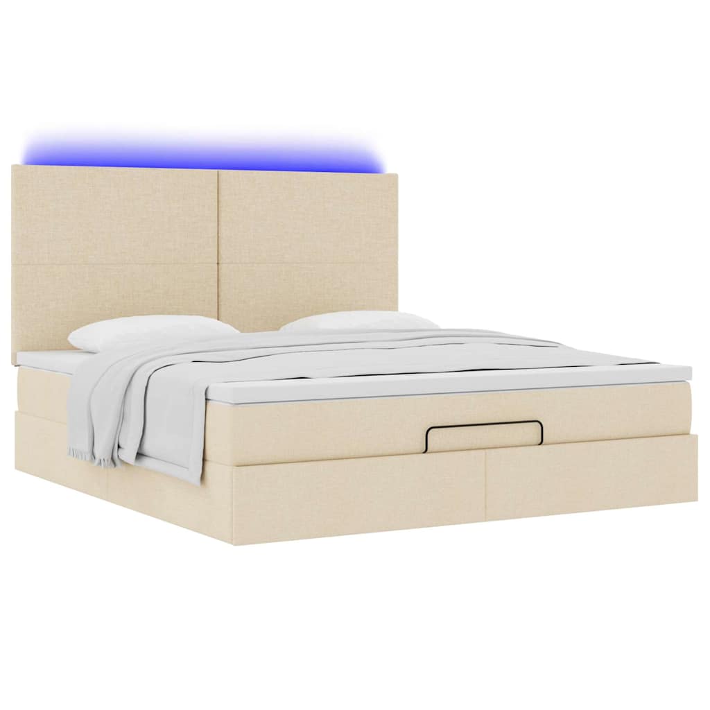 Ottoman bed met matras en LED's 180x200cm stof crèmekleurig is nu te koop bij PeponiXL, paradijselijk wonen!