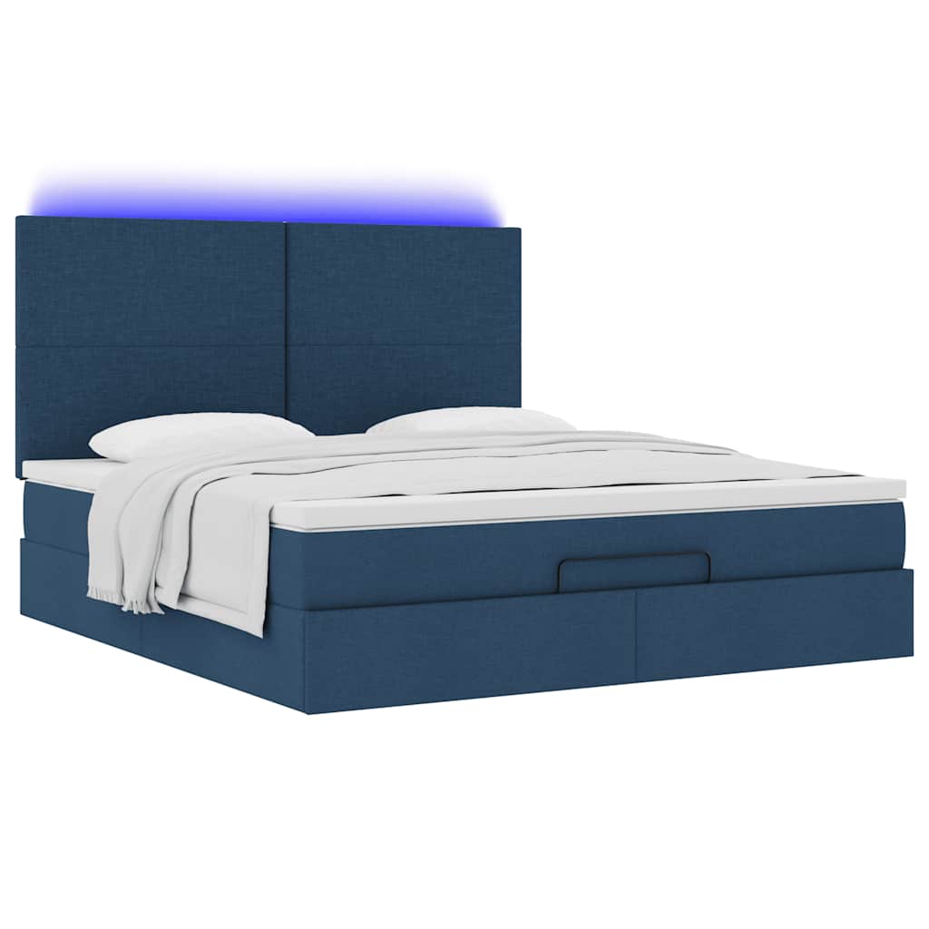 Ottoman bed met matras en LED's 180x200cm stof blauw is nu te koop bij PeponiXL, paradijselijk wonen!
