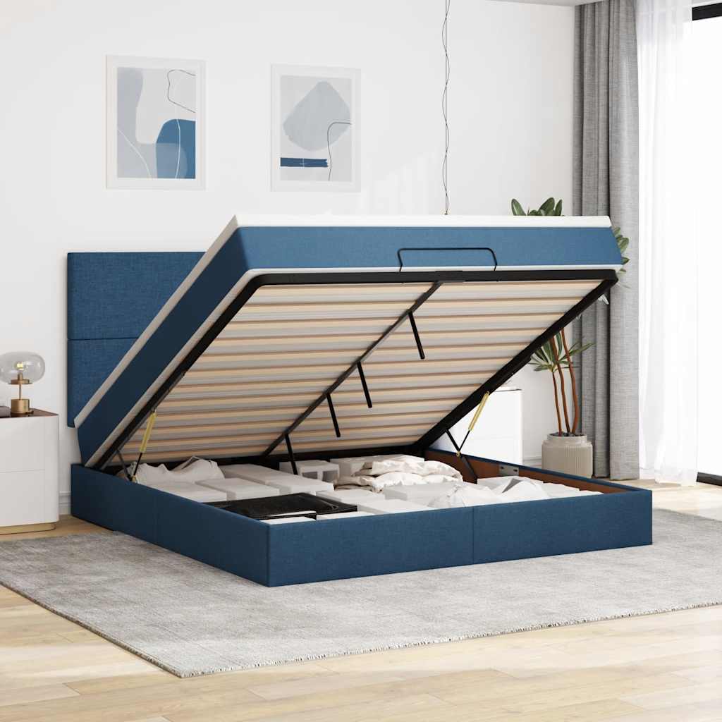 Ottoman bed met matras en LED's 180x200cm stof blauw is nu te koop bij PeponiXL, paradijselijk wonen!
