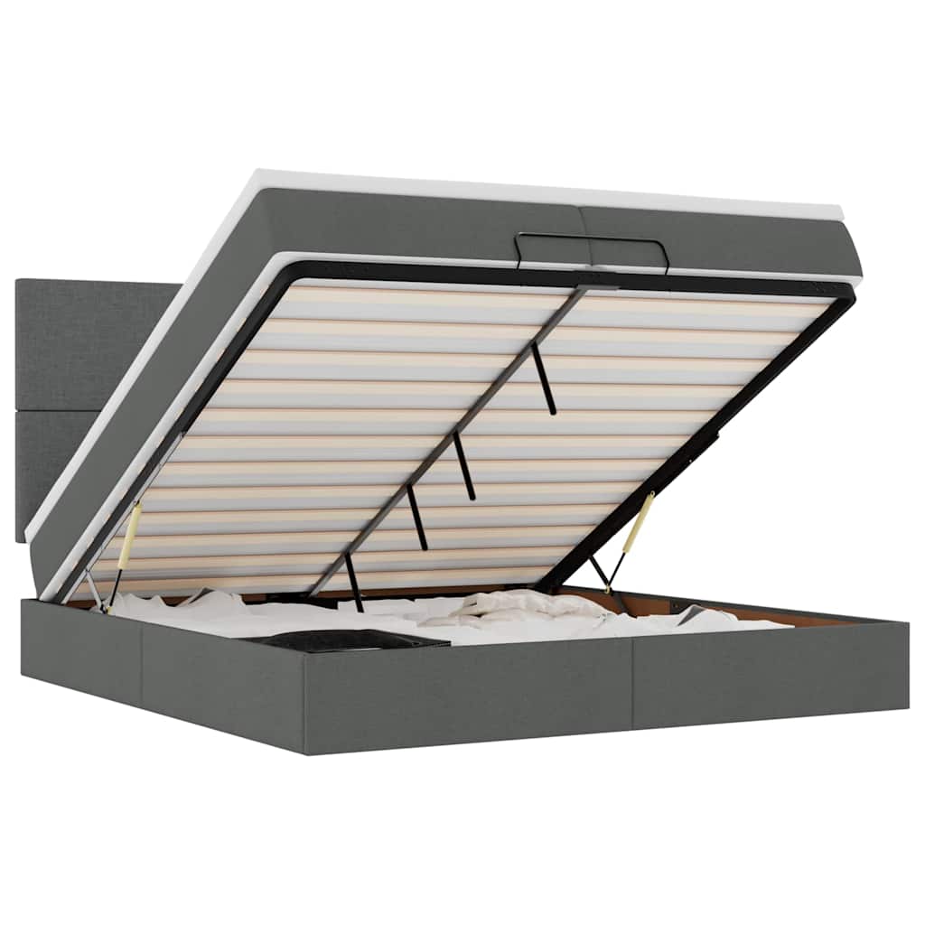 Ottoman bed met matrassen en LED's 200x200cm stof donkergrijs is nu te koop bij PeponiXL, paradijselijk wonen!