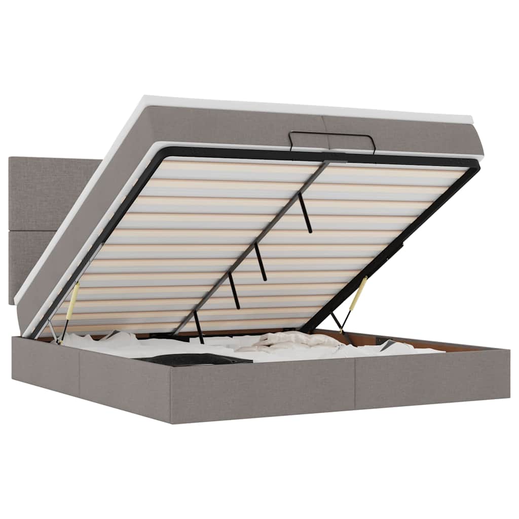 Ottoman bed met matrassen en LED's 200x200cm stof taupe is nu te koop bij PeponiXL, paradijselijk wonen!
