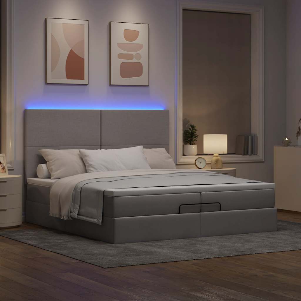 Ottoman bed met matrassen en LED's 200x200cm stof taupe is nu te koop bij PeponiXL, paradijselijk wonen!
