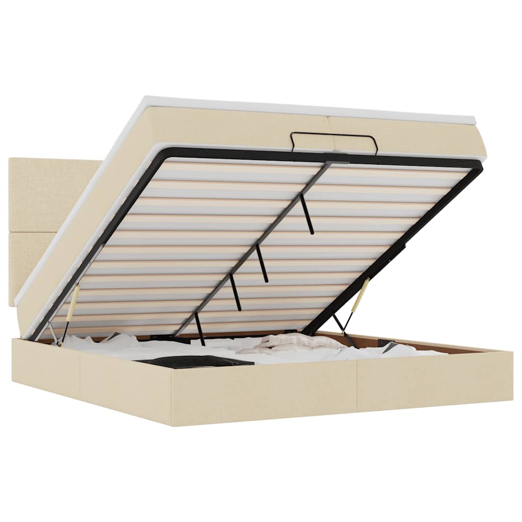 Ottoman bed met matrassen en LED's 200x200cm stof crèmekleurig is nu te koop bij PeponiXL, paradijselijk wonen!