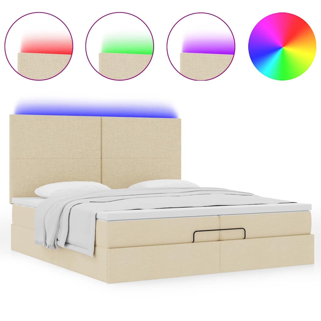 Ottoman bed met matrassen en LED's 200x200cm stof crèmekleurig is nu te koop bij PeponiXL, paradijselijk wonen!