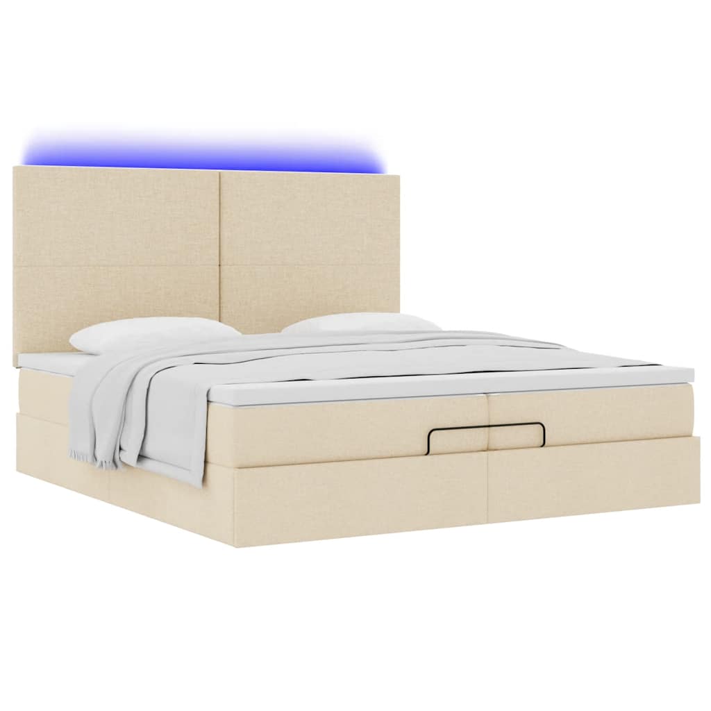 Ottoman bed met matrassen en LED's 200x200cm stof crèmekleurig is nu te koop bij PeponiXL, paradijselijk wonen!