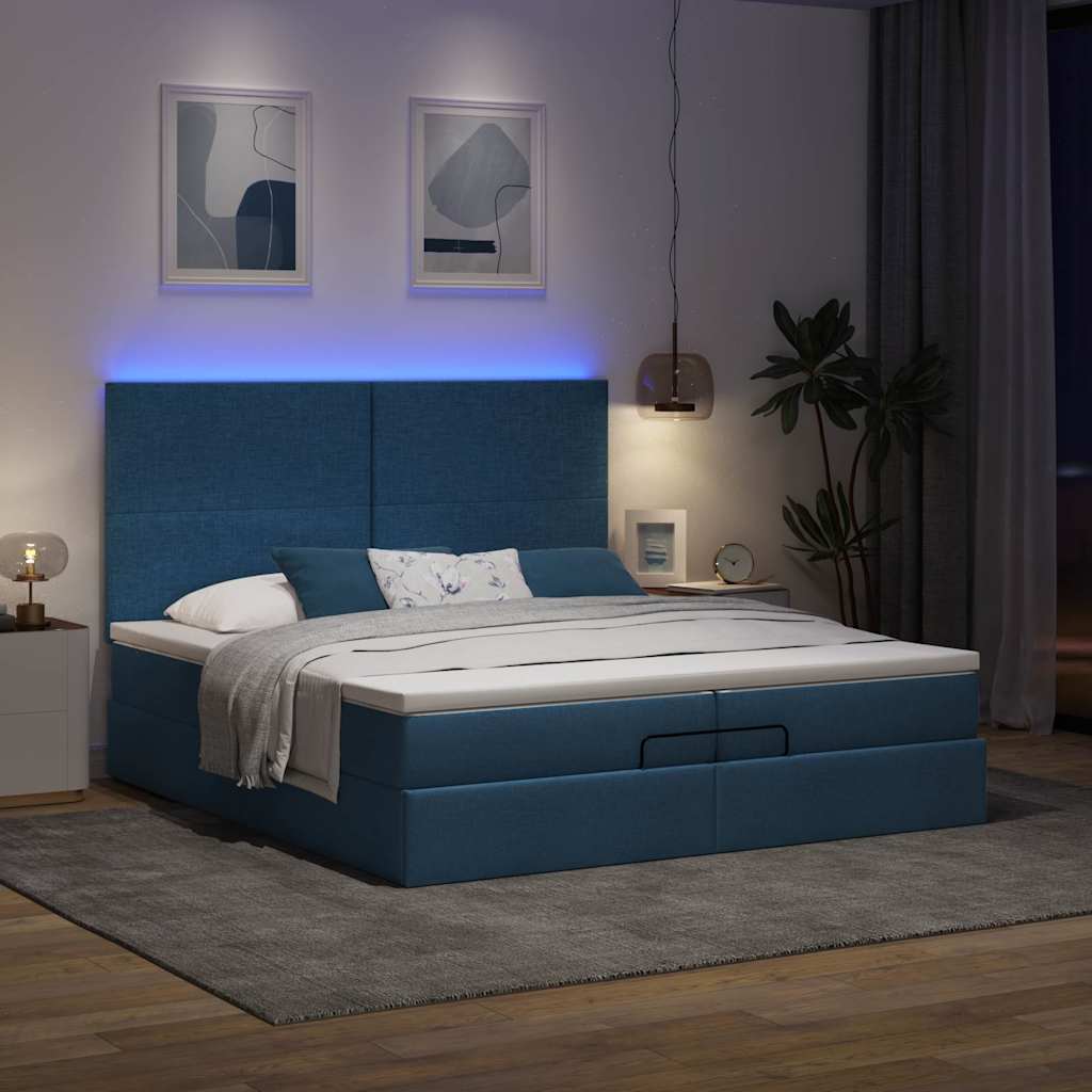Ottoman bed met matrassen en LED's 200x200cm stof blauw is nu te koop bij PeponiXL, paradijselijk wonen!