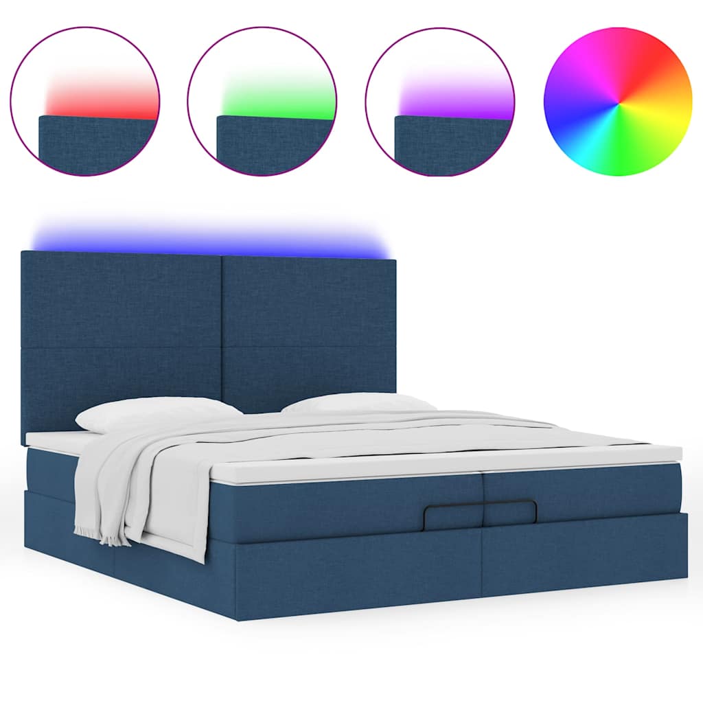 Ottoman bed met matrassen en LED's 200x200cm stof blauw is nu te koop bij PeponiXL, paradijselijk wonen!