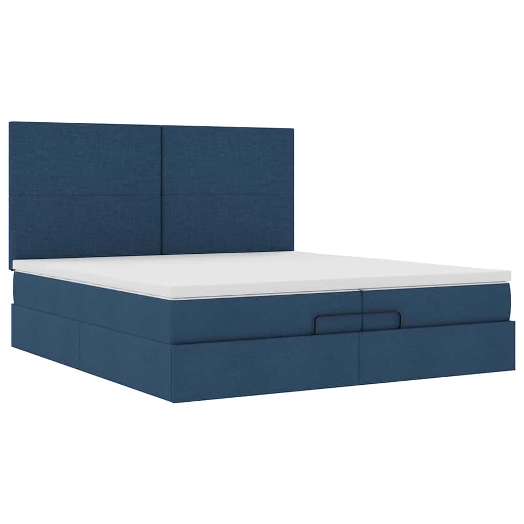 Ottoman bed met matrassen en LED's 200x200cm stof blauw is nu te koop bij PeponiXL, paradijselijk wonen!