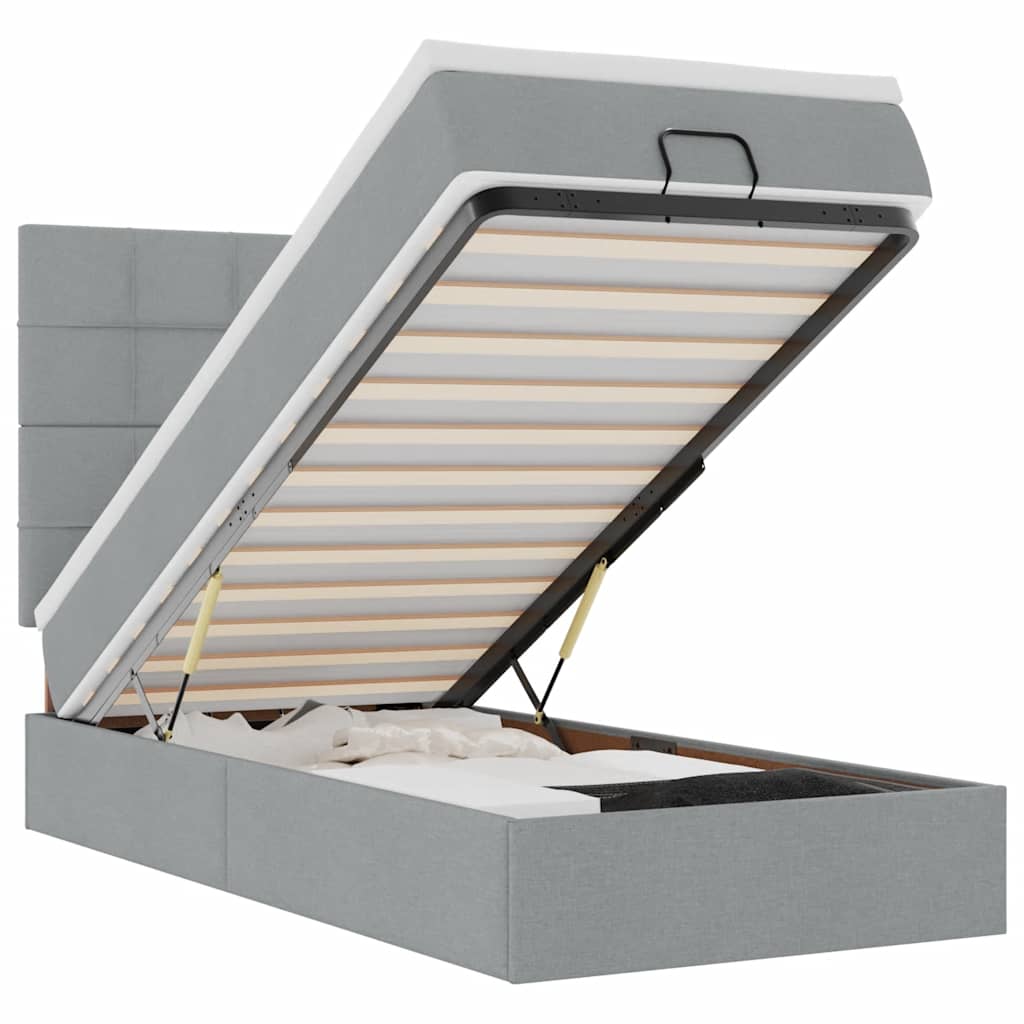 Bed poef met matras en LED's stof 80x200 cm lichtgrijs is nu te koop bij PeponiXL, paradijselijk wonen!