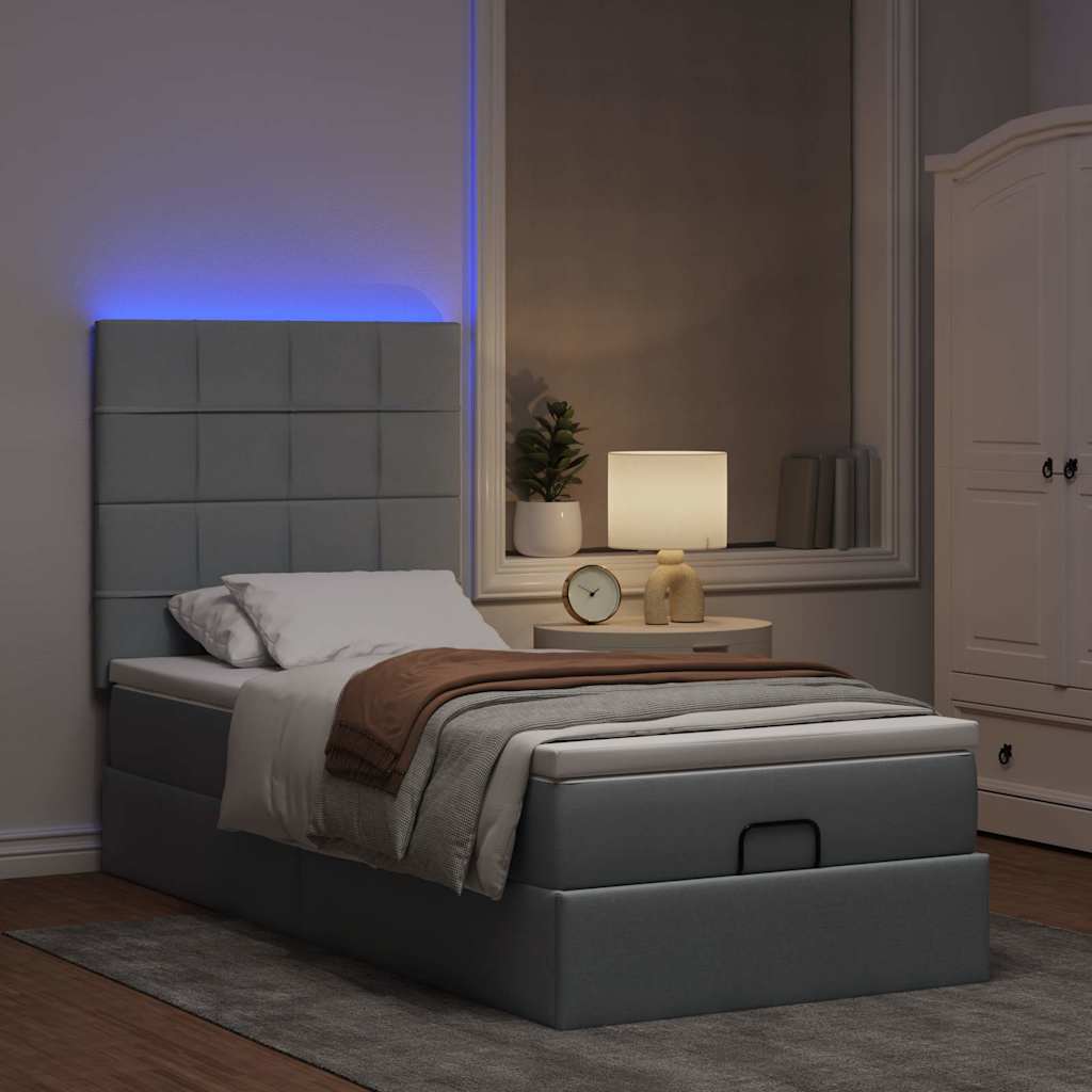 Bed poef met matras en LED's stof 80x200 cm lichtgrijs is nu te koop bij PeponiXL, paradijselijk wonen!