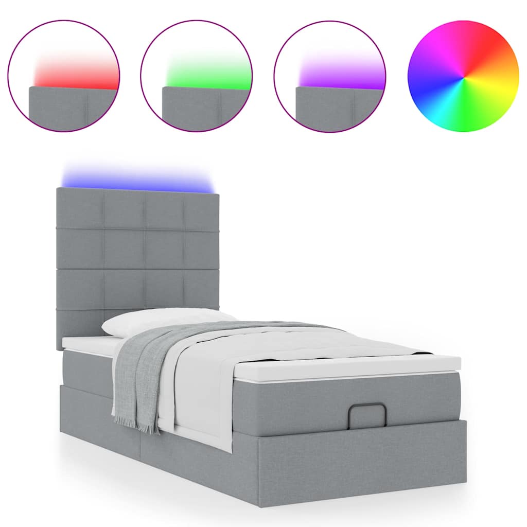 Bed poef met matras en LED's stof 80x200 cm lichtgrijs is nu te koop bij PeponiXL, paradijselijk wonen!