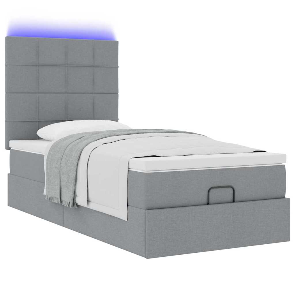 Bed poef met matras en LED's stof 80x200 cm lichtgrijs is nu te koop bij PeponiXL, paradijselijk wonen!