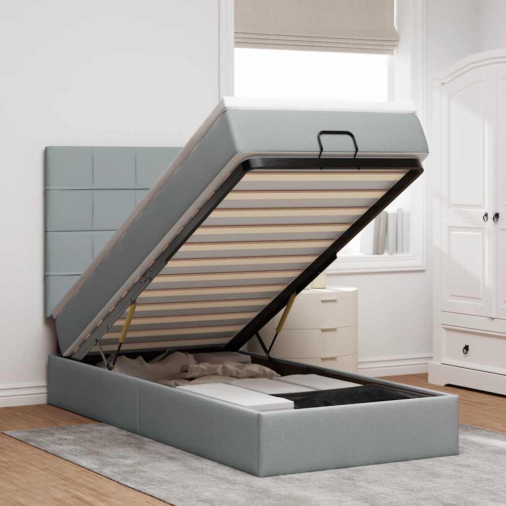 Bed poef met matras en LED's stof 80x200 cm lichtgrijs is nu te koop bij PeponiXL, paradijselijk wonen!
