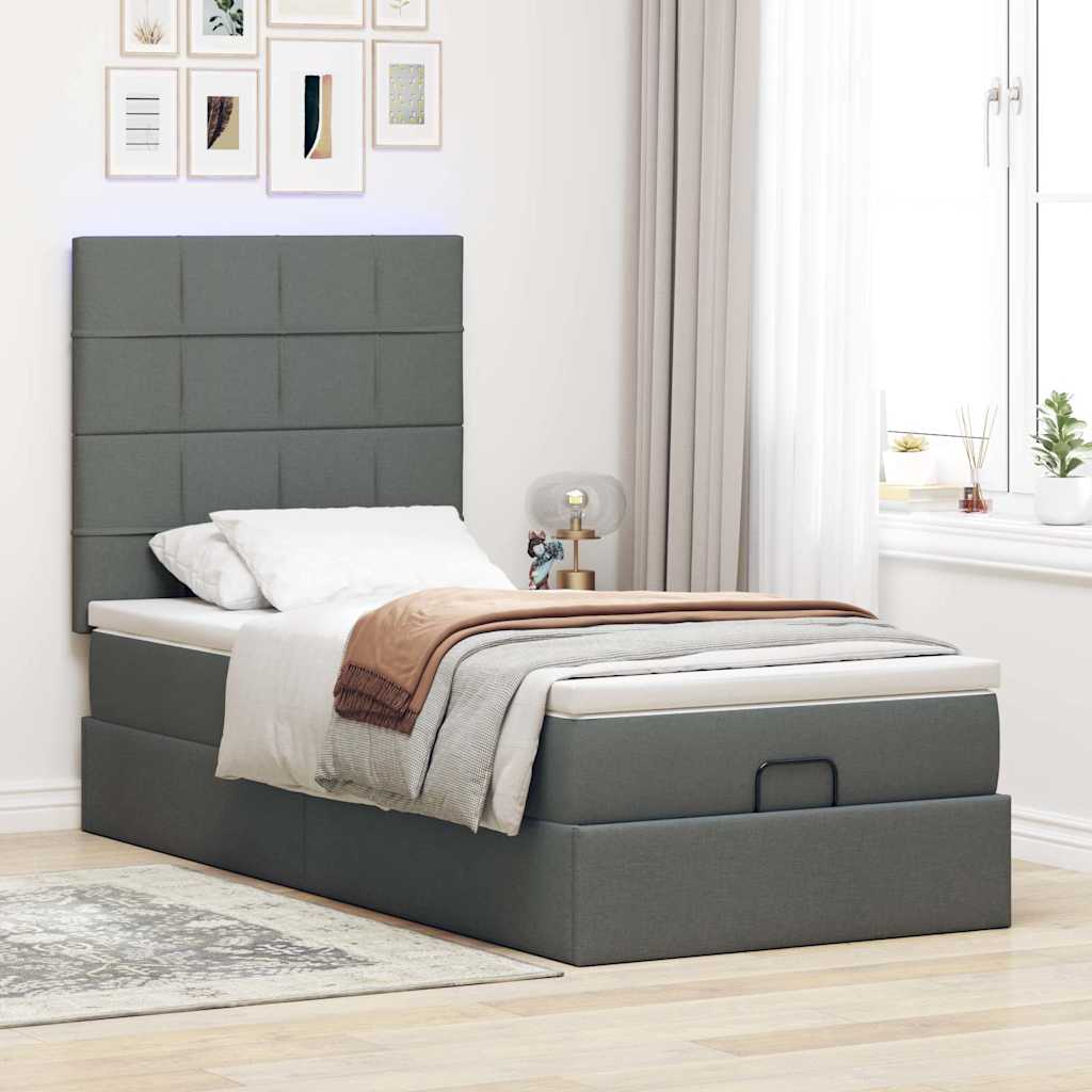 Ottoman bed met matras en LED's 90x190cm stof donkergrijs is nu te koop bij PeponiXL, paradijselijk wonen!