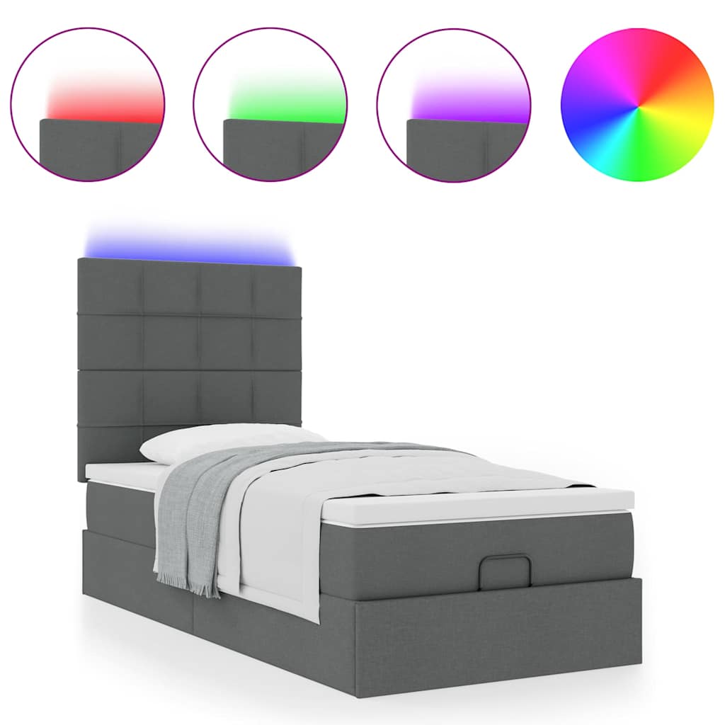 Ottoman bed met matras en LED's 90x190cm stof donkergrijs is nu te koop bij PeponiXL, paradijselijk wonen!