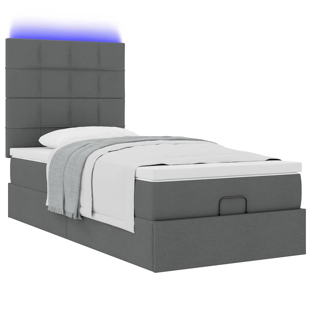 Ottoman bed met matras en LED's 90x190cm stof donkergrijs is nu te koop bij PeponiXL, paradijselijk wonen!