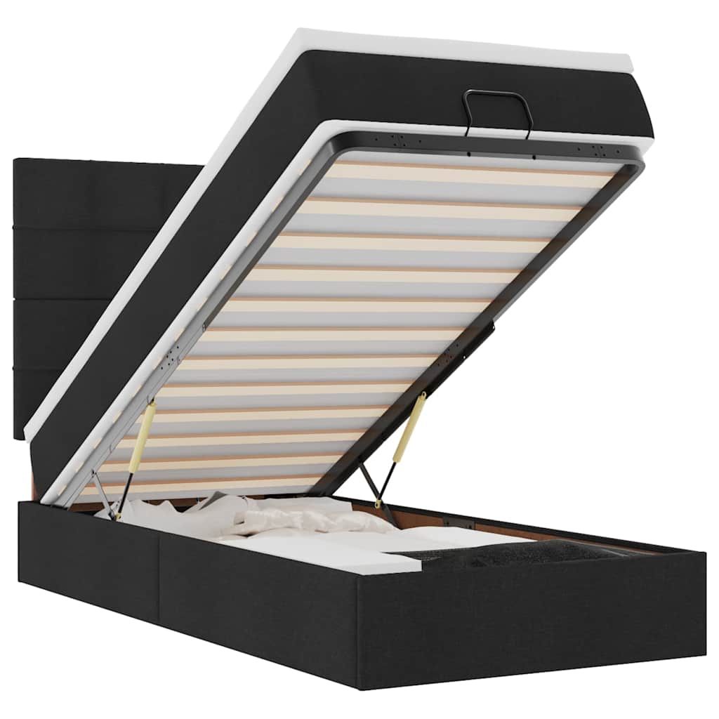 Ottoman bed met matras en LED's 90x190cm stof zwart is nu te koop bij PeponiXL, paradijselijk wonen!