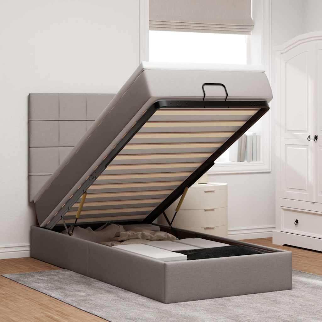 Ottoman bed met matras en LED's 90x190cm stof taupe is nu te koop bij PeponiXL, paradijselijk wonen!
