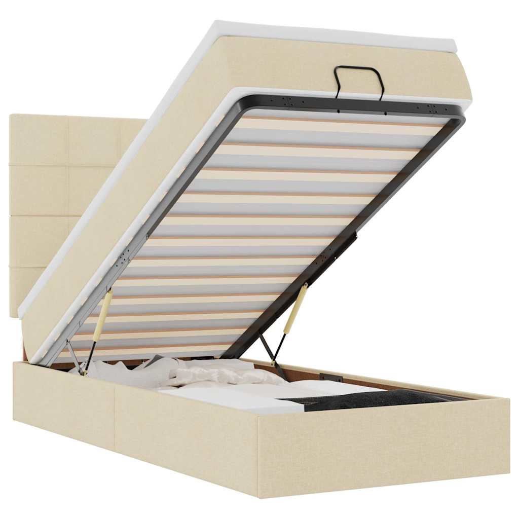 Ottoman bed met matras en LED's 90x190cm stof crèmekleurig is nu te koop bij PeponiXL, paradijselijk wonen!