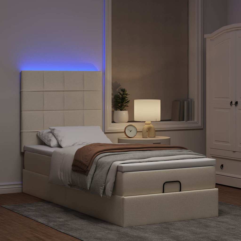 Ottoman bed met matras en LED's 90x190cm stof crèmekleurig is nu te koop bij PeponiXL, paradijselijk wonen!