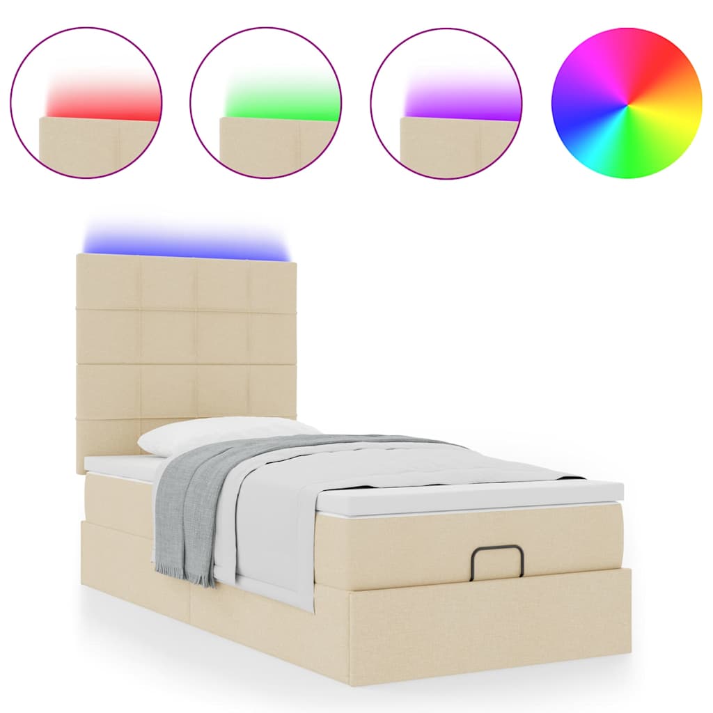 Ottoman bed met matras en LED's 90x190cm stof crèmekleurig is nu te koop bij PeponiXL, paradijselijk wonen!