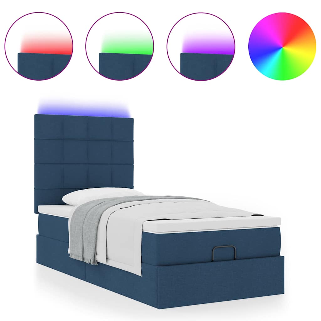 Ottoman bed met matras en LED's 90x190cm stof blauw is nu te koop bij PeponiXL, paradijselijk wonen!