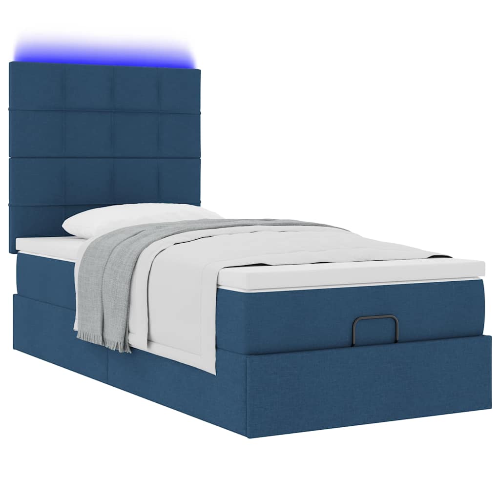 Ottoman bed met matras en LED's 90x190cm stof blauw is nu te koop bij PeponiXL, paradijselijk wonen!