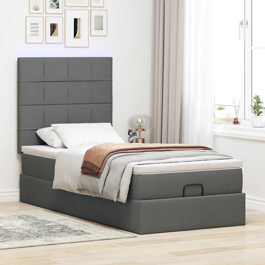 Bed poef met matras en LED's 90x200 cm stof donkergrijs is nu te koop bij PeponiXL, paradijselijk wonen!