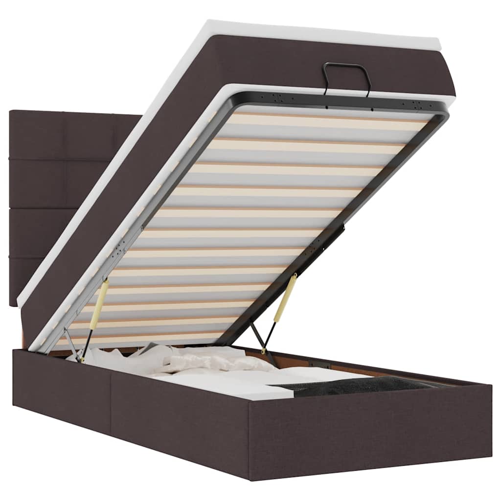Bed poef met matras en LED's 90x200 cm stof donkerbruin is nu te koop bij PeponiXL, paradijselijk wonen!