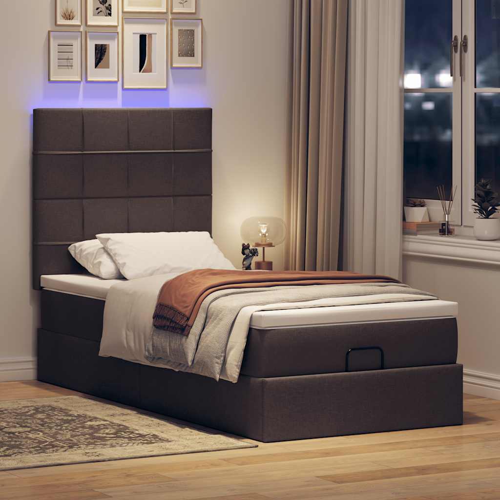 Bed poef met matras en LED's 90x200 cm stof donkerbruin is nu te koop bij PeponiXL, paradijselijk wonen!