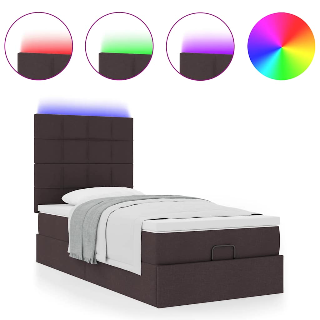 Bed poef met matras en LED's 90x200 cm stof donkerbruin is nu te koop bij PeponiXL, paradijselijk wonen!
