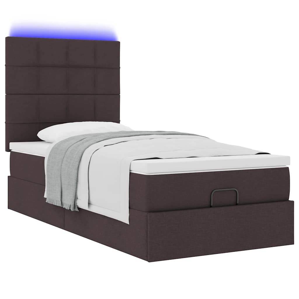 Bed poef met matras en LED's 90x200 cm stof donkerbruin is nu te koop bij PeponiXL, paradijselijk wonen!