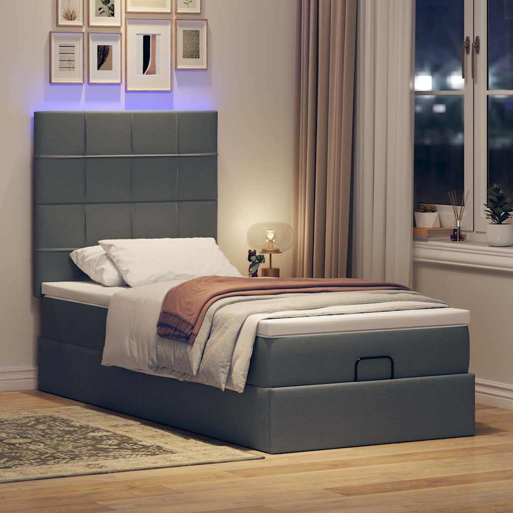 Ottoman bed met matras en LED's 100x200cm stof donkergrijs is nu te koop bij PeponiXL, paradijselijk wonen!