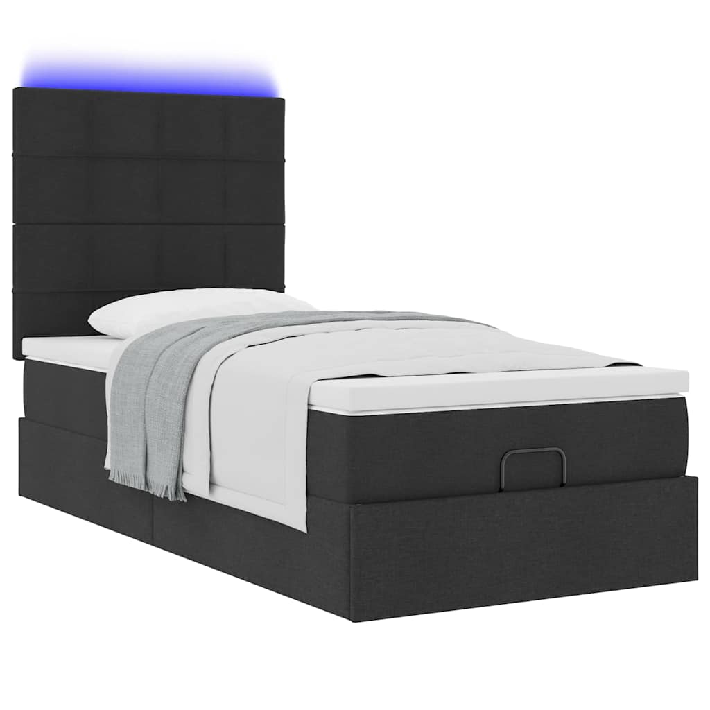 Ottoman bed met matras en LED's 100x200cm stof zwart is nu te koop bij PeponiXL, paradijselijk wonen!