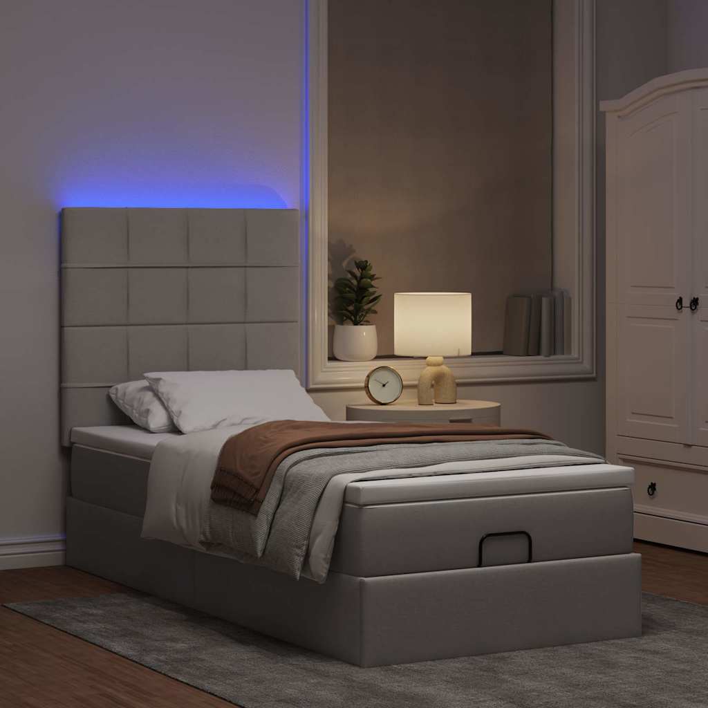 Ottoman bed met matras en LED's 100x200cm stof taupe is nu te koop bij PeponiXL, paradijselijk wonen!